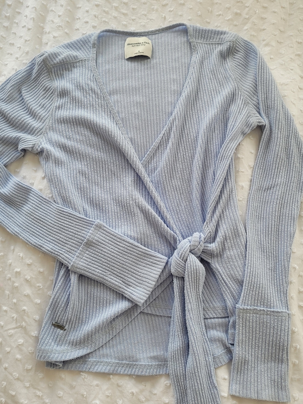Abercrombie & Fitch Pale Blue Ribbed Wrap Cardigan with Side Tie